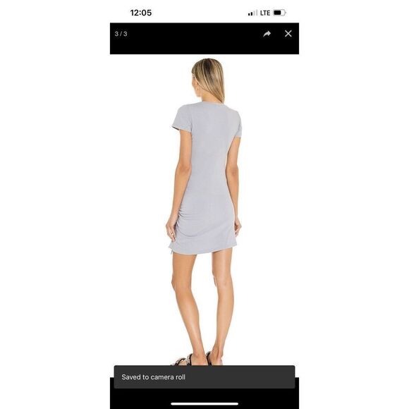 NWT Monrow Shirred Front Cap Sleeve Mini Dress small Good Grey Revolve Sold Out - Picture 3 of 5